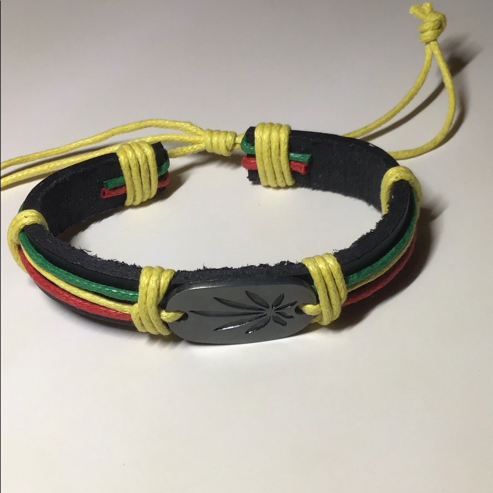 Rasta Jamaican colors marijuana pot leaf bracelet